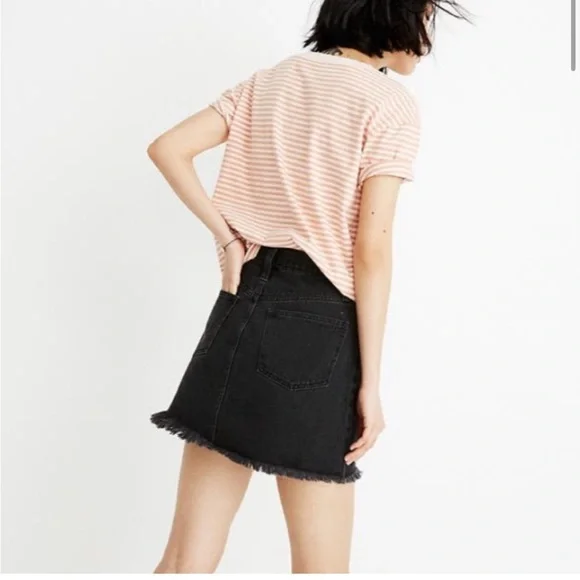 MADEWELL Rigid Denim A-Line Mini Skirt in Lunar Wash: Fluffy Hem Edition - Picture 2 of 5